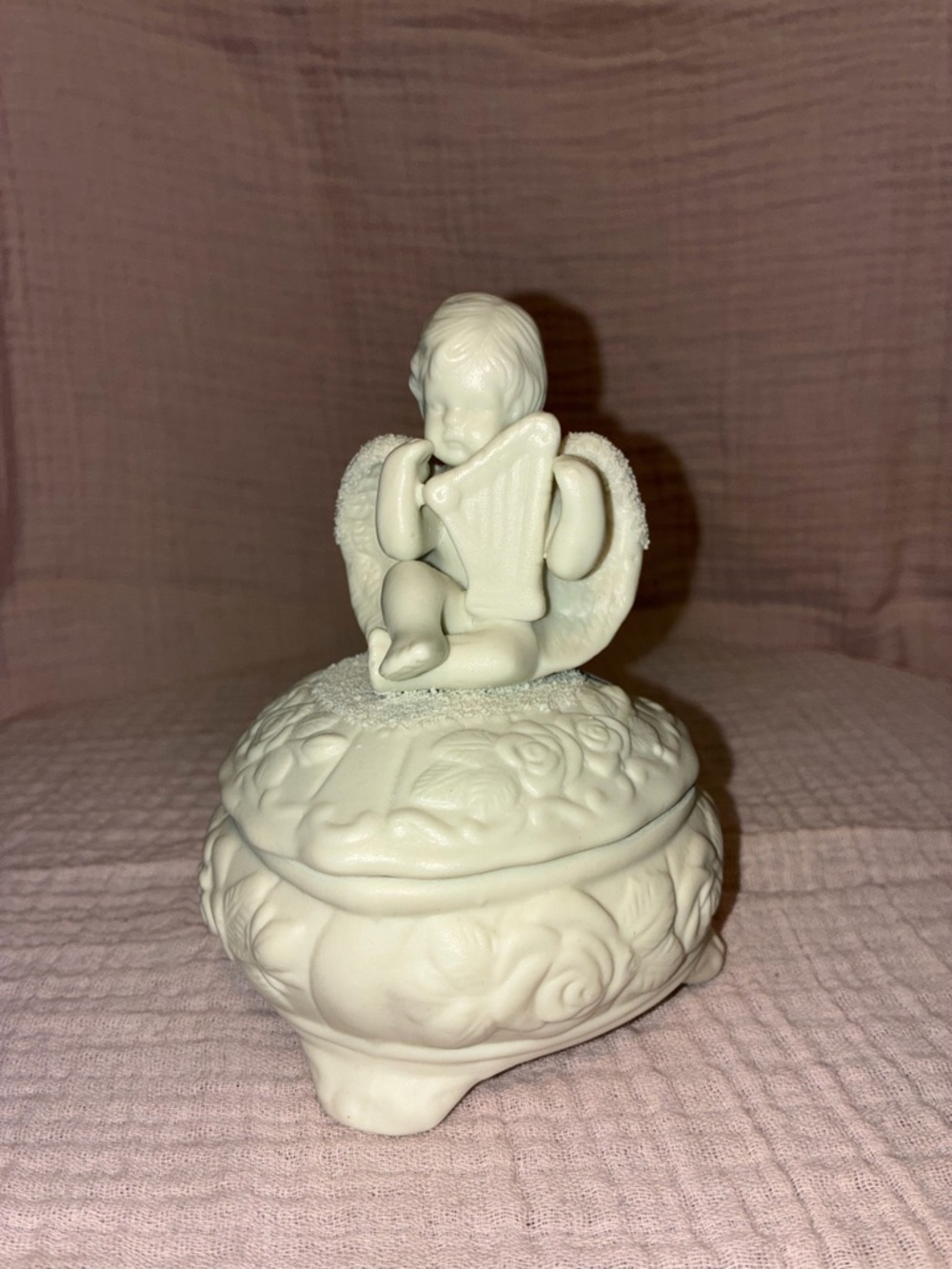 White Porcelain Cherub Trinket Box